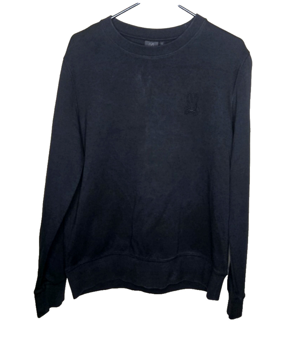 Psycho Bunny Mens Crewneck Sweatshirt Terry Cotton Black Logo Size Medium